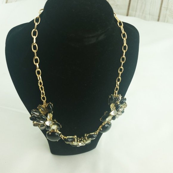 Mode Black Clear Gold Chain Jewelry Ensemble Statement Necklace With Earrings - Picture 5 of 11